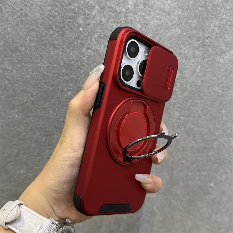 High Quality Apple iPhone Case MagSafe Compatible, Camera Lens & Screen Protection Cover with Slide Lens & Armor Bracket