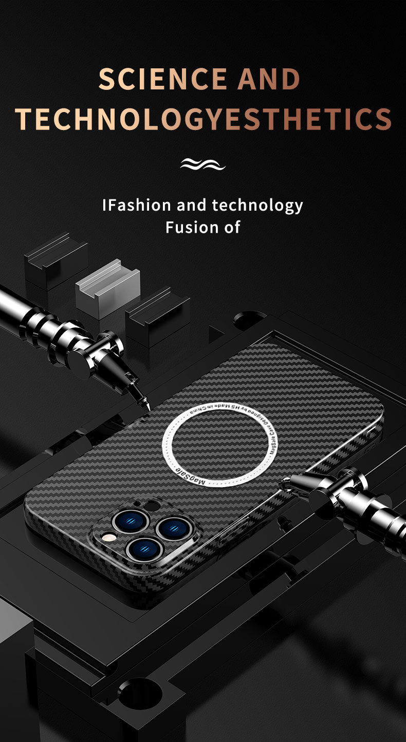 Carbon Fiber Magnetic Slim Protective Cover for iPhone Models, Durable and Stylish Design with MagSafe Compatibility