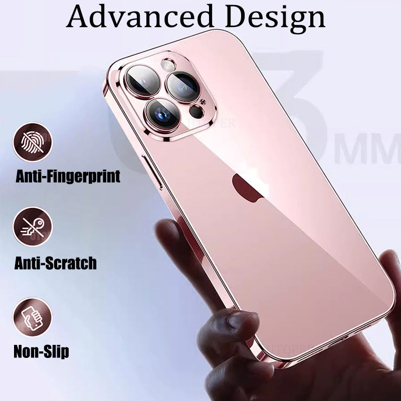 Luxury Transparent TPU iPhone Case – Ultra Thin, Plating Design, Soft Shockproof Cover, HD Lens Protection,