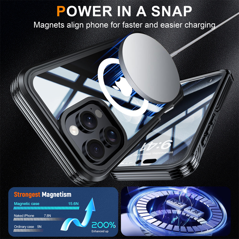 Full-Body Protection Magnetic iPhone Case – Tempered Glass MagSafe Shockproof Cover for iPhone Models, Durable and Stylish