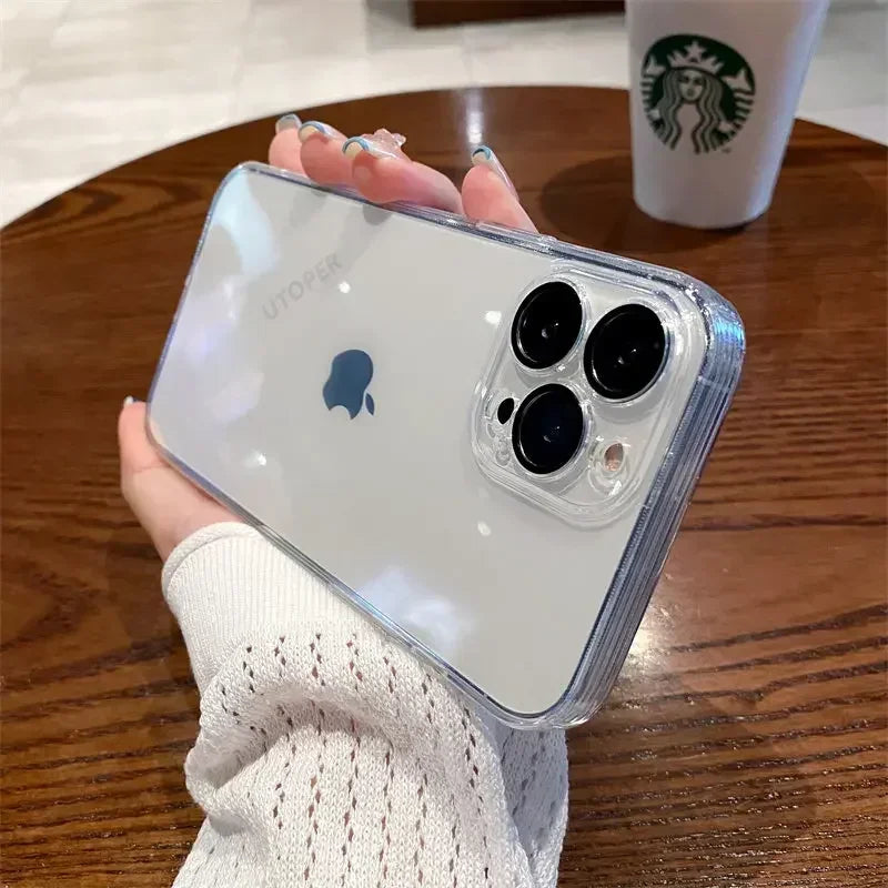 Luxury High-Quality Plating Clear Shockproof iPhone Case – Anti-Yellowing, Slim Fit, Durable Protection, Stylish Design