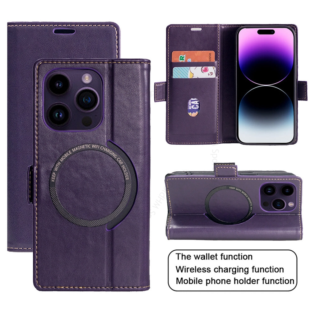 Premium Leder Flip iPhone Hülle – MagSafe-kompatibel, Magnetverschluss, kabelloses Laden, Kartenhalter, langlebiger Schutz für iPhone