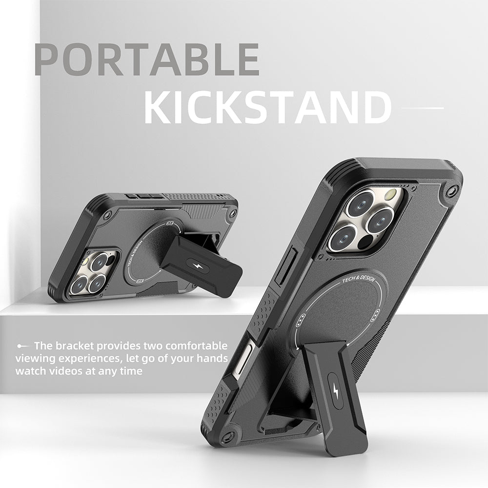 Deluxe Armor Stealth Bracket iPhone Case – Magnetic Super Fall Proof, Hard Shell with Lanyard, Protection for iPhone Models