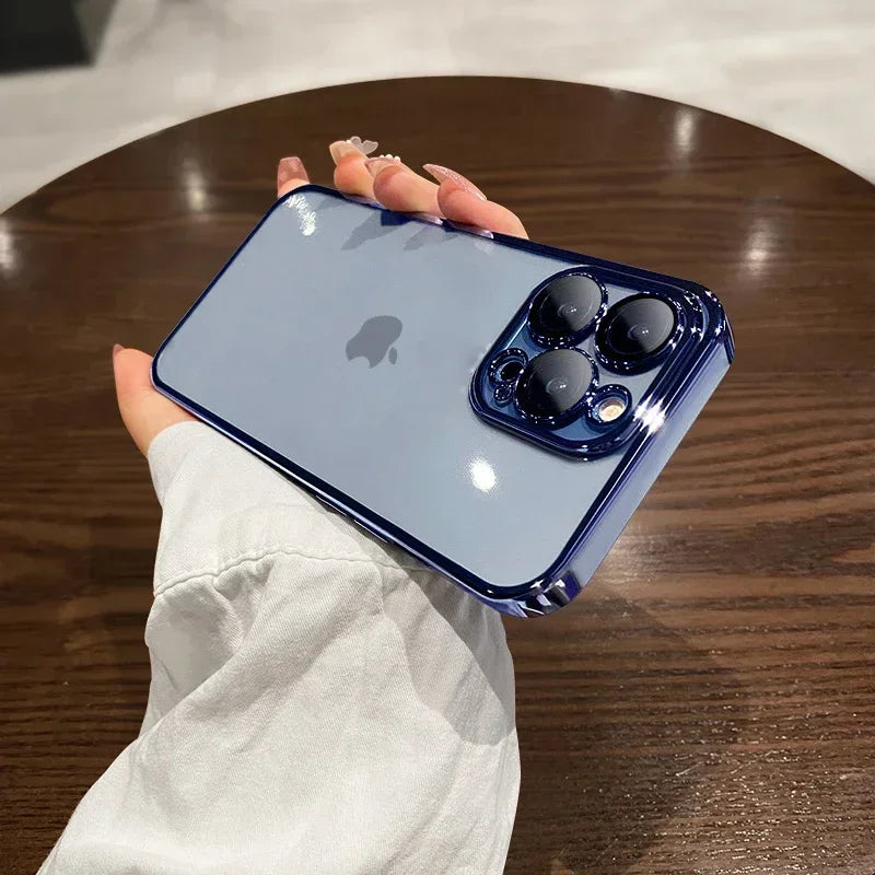 Luxury High-Quality Plating Clear Shockproof iPhone Case – Anti-Yellowing, Slim Fit, Durable Protection, Stylish Design