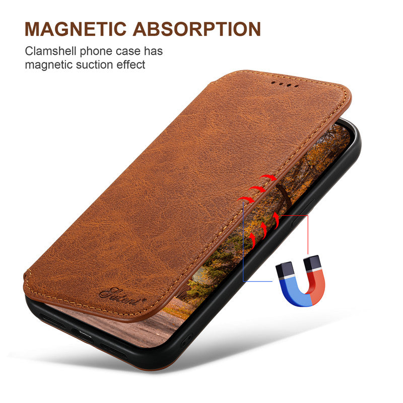 Luxuriöse Leder Magnetic Flip iPhone Hülle – MagSafe Geldbörse Kartenhalter, kabellos aufladbar, stoßfesten Schutz, elegantes Design für iPhone Modelle