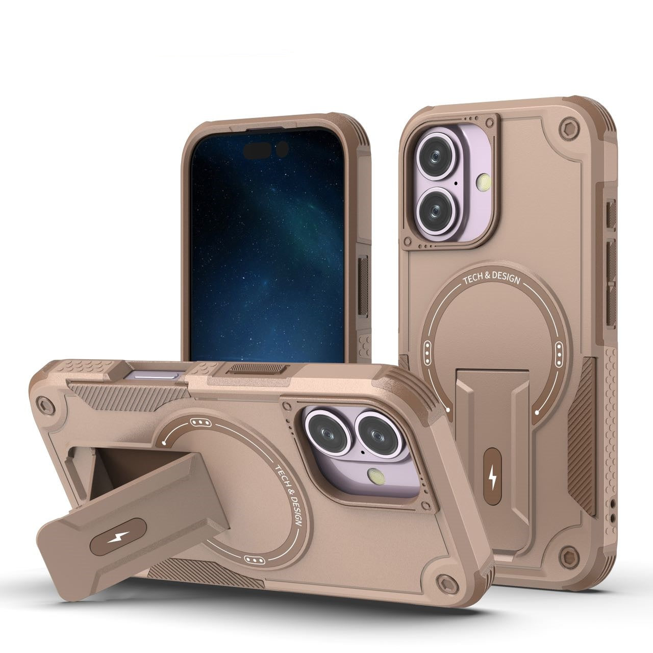 Deluxe Armor Stealth Bracket iPhone Case – Magnetic Super Fall Proof, Hard Shell with Lanyard, Protection for iPhone Models