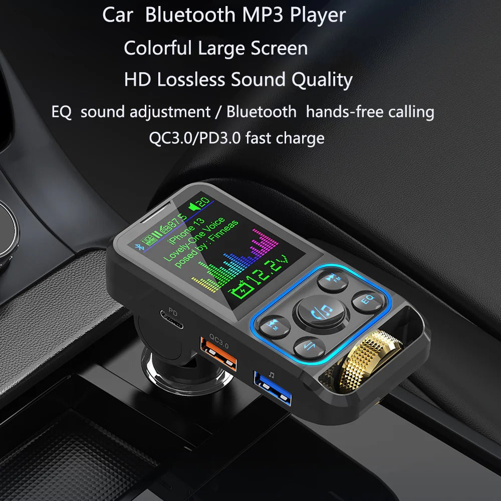Premium, 1.8-Inch, Wireless Bluetooth FM Transmitter for Car, AUX Support, QC3.0 Charging, Treble, Bass Adjustment,