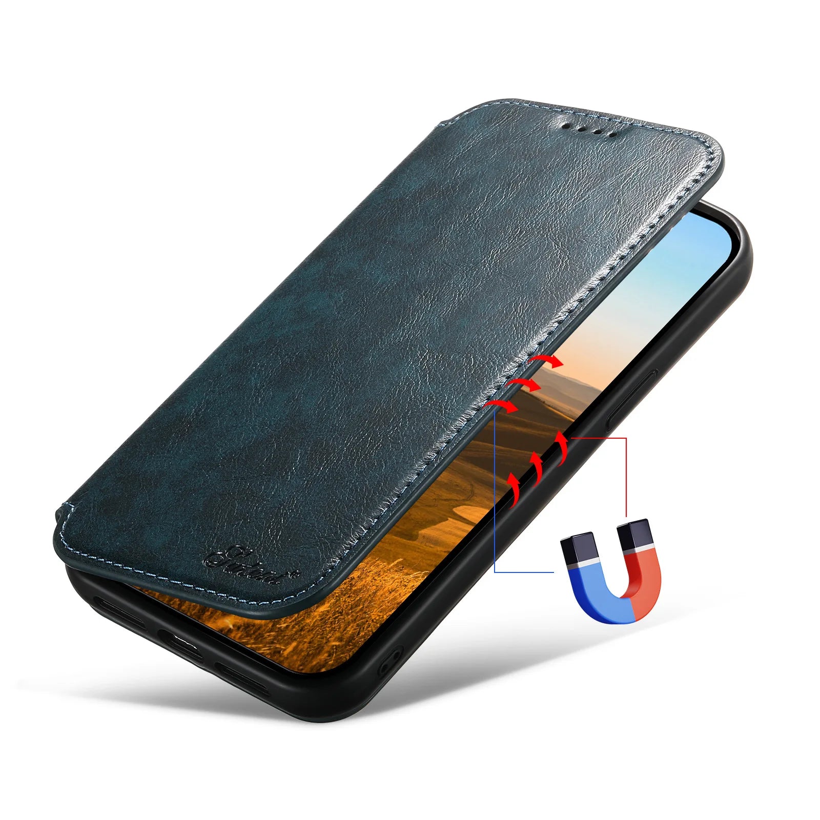 Luxuriöse Leder Magnetic Flip iPhone Hülle – MagSafe Geldbörse Kartenhalter, kabellos aufladbar, stoßfesten Schutz, elegantes Design für iPhone Modelle
