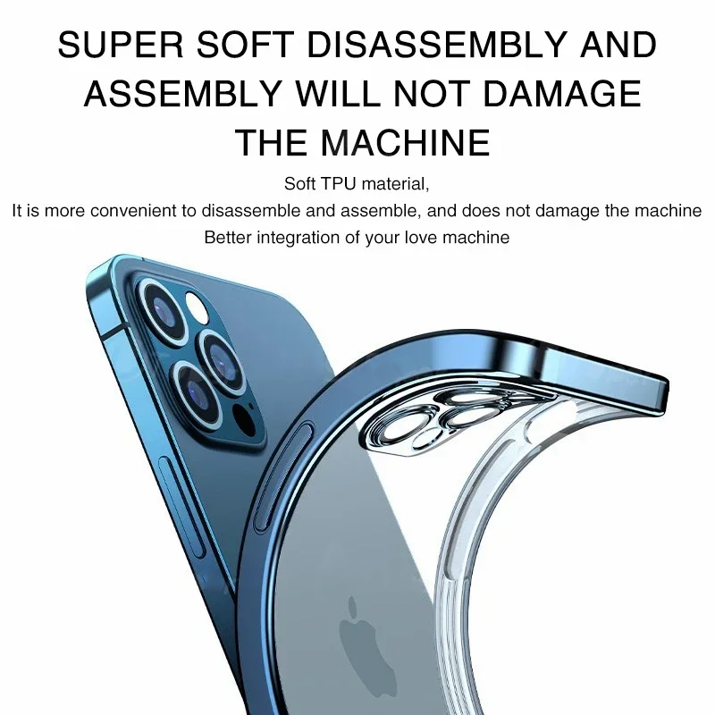 Luxury Clear Shockproof iPhone Case - Ultra-Thin, MagSafe Compatible, Camera Lens Protection, Transparent Hard PC Cover,