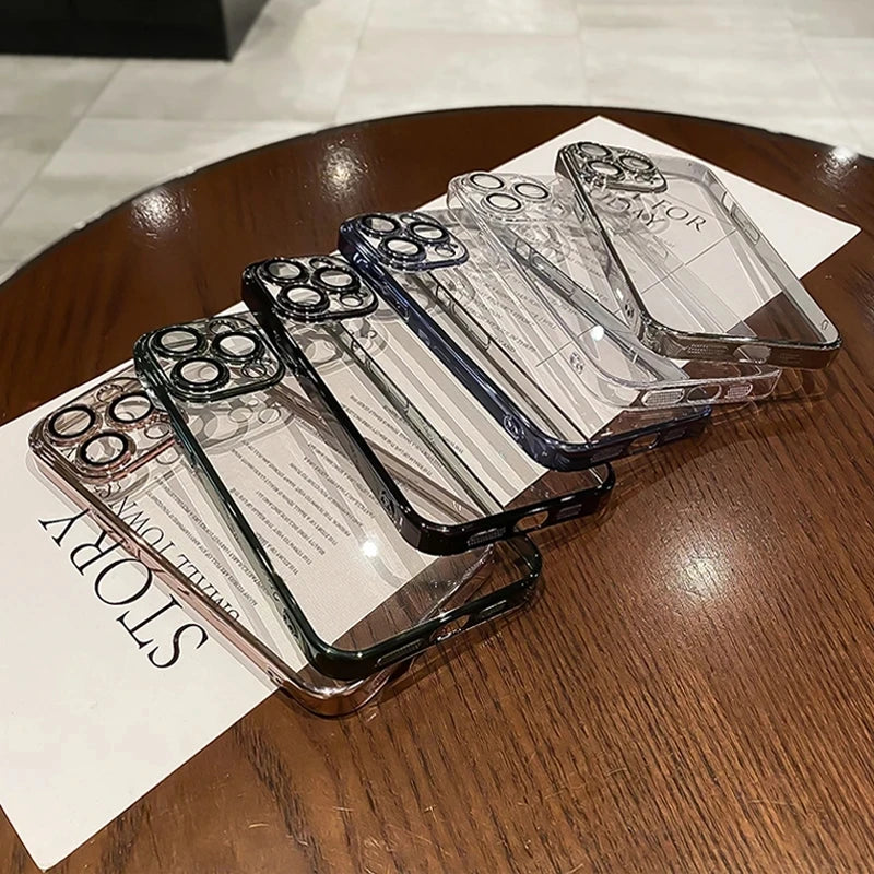 Luxury High-Quality Plating Clear Shockproof iPhone Case – Anti-Yellowing, Slim Fit, Durable Protection, Stylish Design