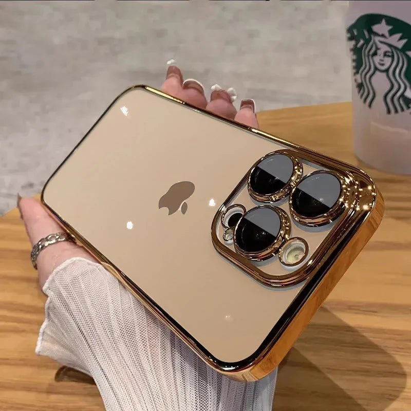 Luxury High-Quality Plating Clear Shockproof iPhone Case – Anti-Yellowing, Slim Fit, Durable Protection, Stylish Design