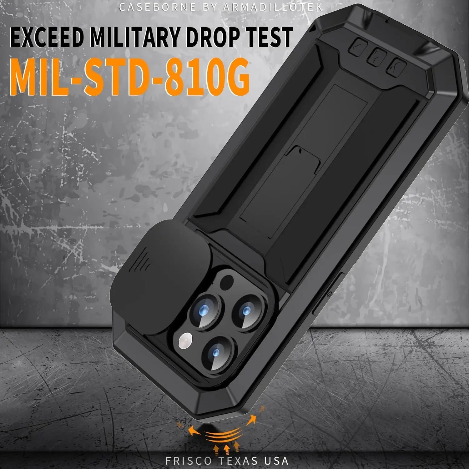 Military Heavy-Duty Metal iPhone Case – Full-Body Hybrid Cover with Slide Camera Protection & Built-in Screen Protector
