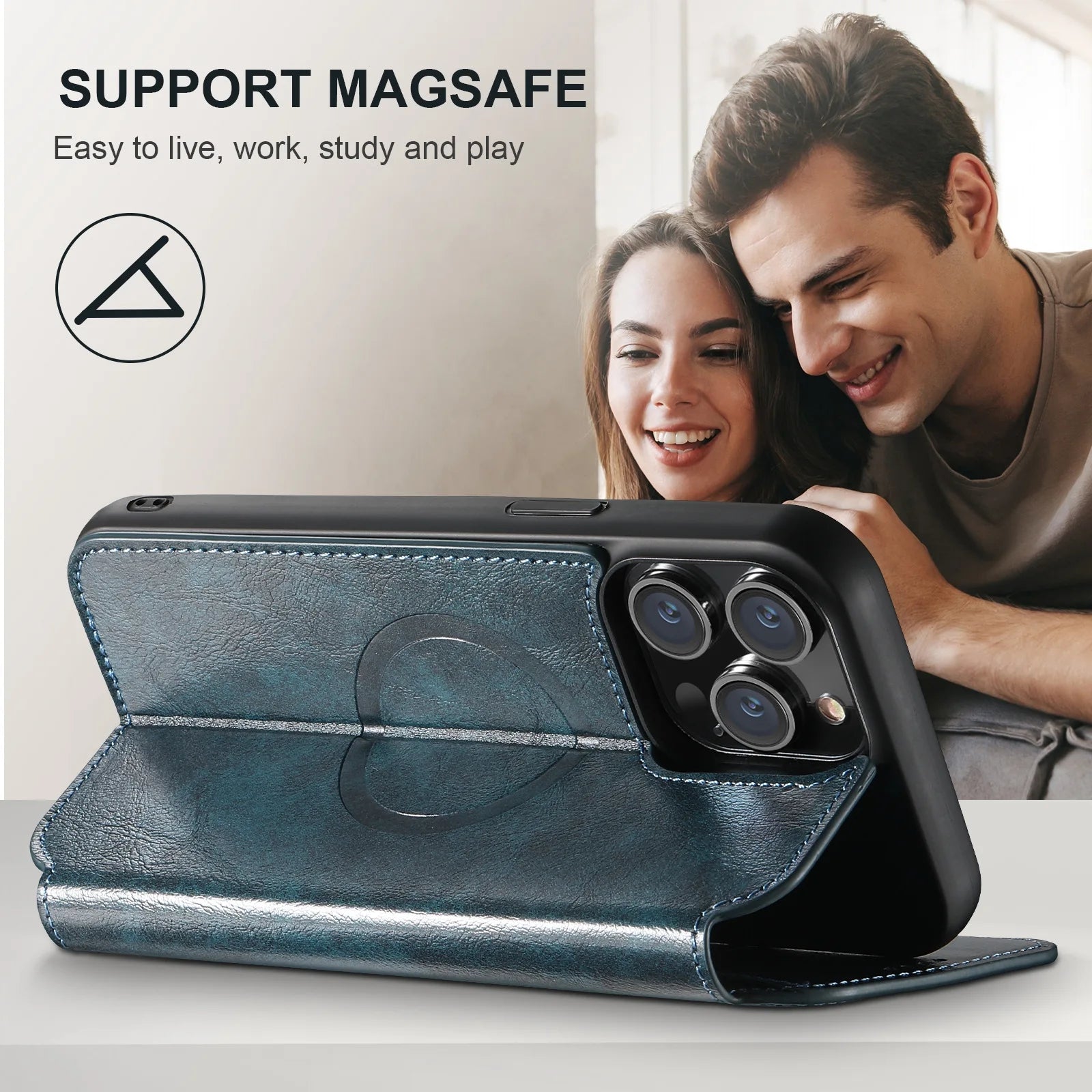 Luxuriöse Leder Magnetic Flip iPhone Hülle – MagSafe Geldbörse Kartenhalter, kabellos aufladbar, stoßfesten Schutz, elegantes Design für iPhone Modelle
