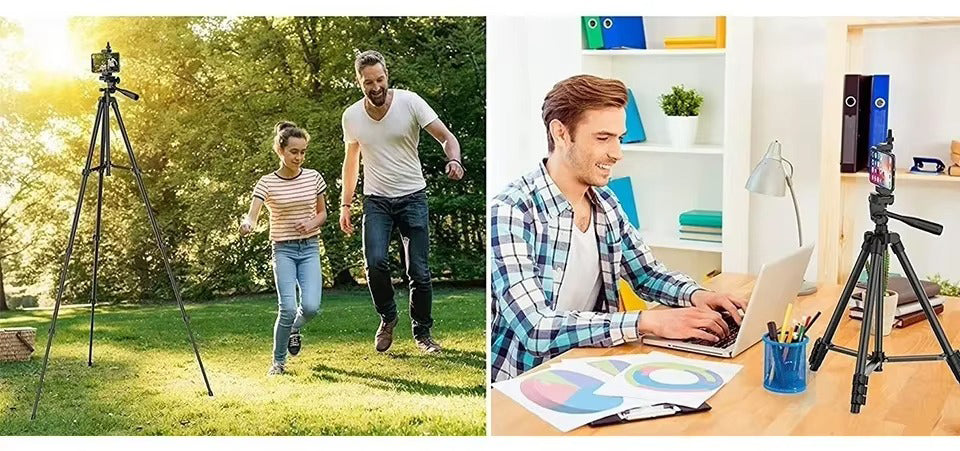 Premium, 55" Aluminum Phone Tripod Stand – 140cm Height, Quick Release Plates, Adjustable Pan Head Mount for Travel