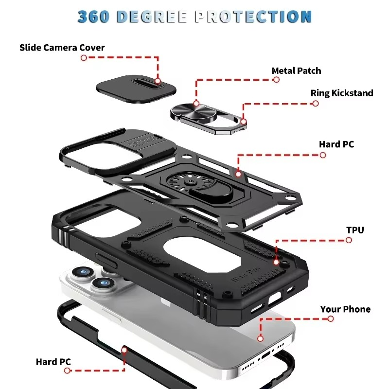 Robuste Apple iPhone Hülle, MagSafe-kompatibel, Kameraobjektiv- und Bildschirmschutz, ultra dünn, stoßfest, magnetisch, vollständiger Rundumschutz, 360-Grad-Ring-Autohalterungsschutz