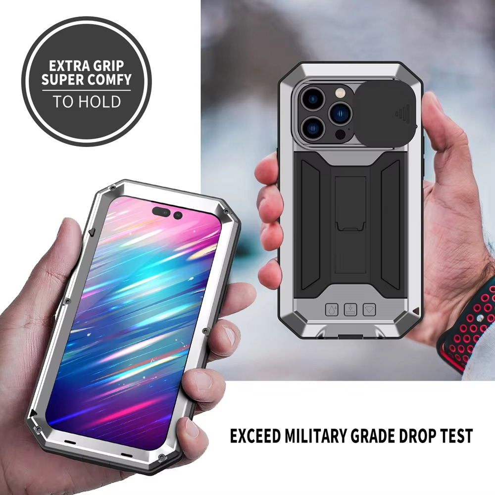 Robuste Apple iPhone Hülle, MagSafe-kompatibel, Kameraobjektiv- und Bildschirmschutz, ultra dünn, stoßfest, magnetisch, vollständiger Rundumschutz, Metall 360 Grad Glas-Schiebedeckel