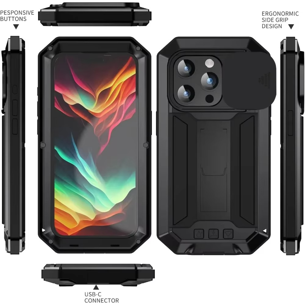 Robuste Apple iPhone Hülle, MagSafe-kompatibel, Kameraobjektiv- und Bildschirmschutz, ultra dünn, stoßfest, magnetisch, vollständiger Rundumschutz, Metall 360 Grad Glas-Schiebedeckel