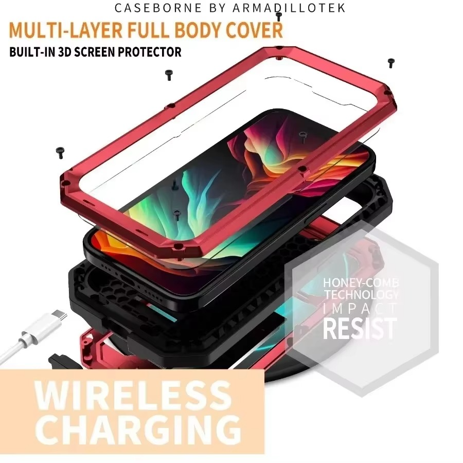 Robuste Apple iPhone Hülle, MagSafe-kompatibel, Kameraobjektiv- und Bildschirmschutz, ultra dünn, stoßfest, magnetisch, vollständiger Rundumschutz, Metall 360 Grad Glas-Schiebedeckel