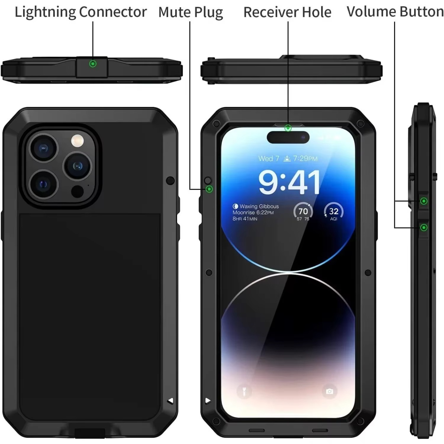 Robuste Apple iPhone Hülle, MagSafe-kompatibel, Kameraobjektiv- und Bildschirmschutz, ultra dünn, stoßfest, magnetisch, vollständiger Rundumschutz, Aluminium-Rüstungs-Tankabdeckung