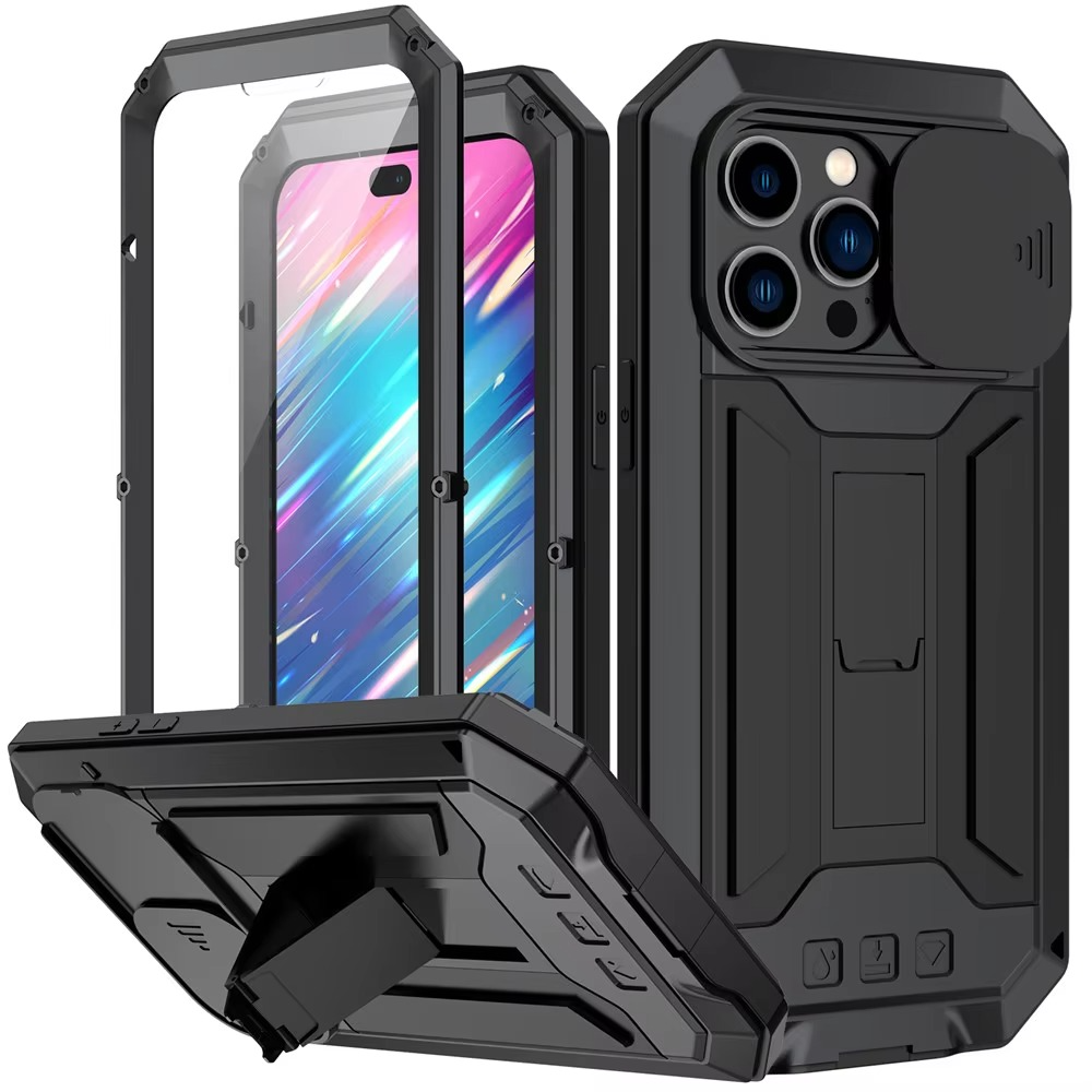 Robuste Apple iPhone Hülle, MagSafe-kompatibel, Kameraobjektiv- und Bildschirmschutz, ultra dünn, stoßfest, magnetisch, vollständiger Rundumschutz, Metall 360 Grad Glas-Schiebedeckel