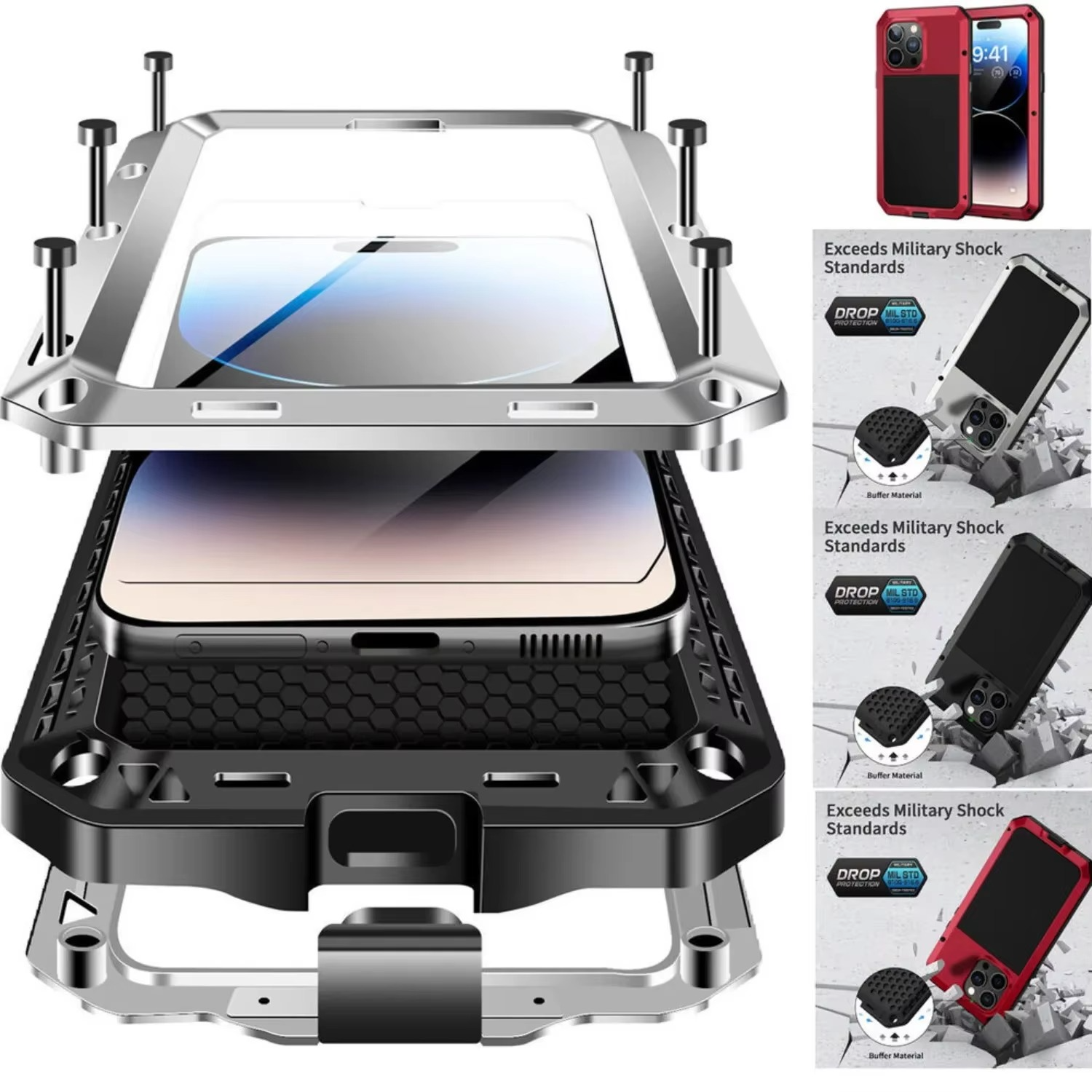 Robuste Apple iPhone Hülle, MagSafe-kompatibel, Kameraobjektiv- und Bildschirmschutz, ultra dünn, stoßfest, magnetisch, vollständiger Rundumschutz, Aluminium-Rüstungs-Tankabdeckung