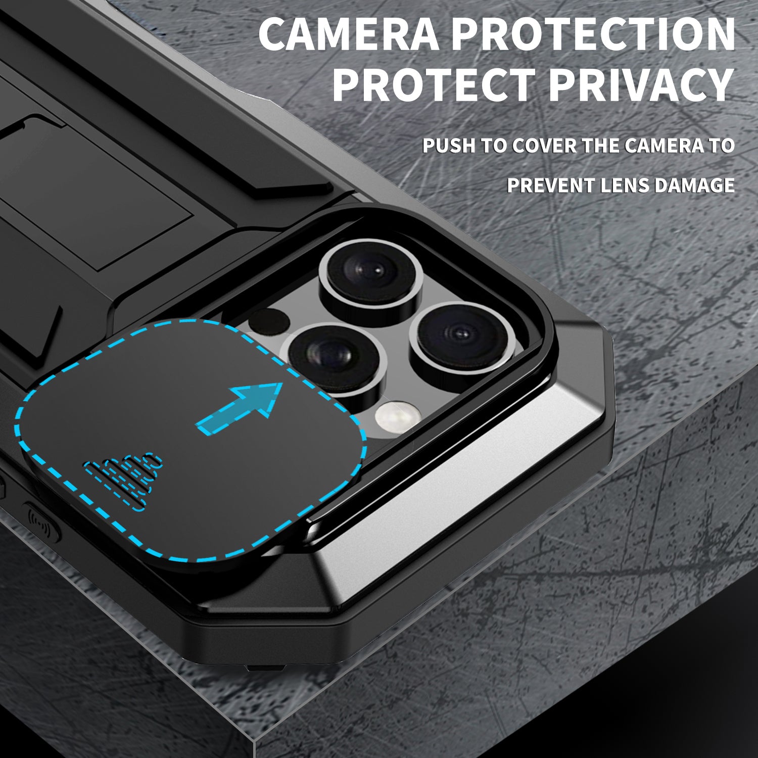 Military Heavy-Duty Metal iPhone Case – Full-Body Hybrid Cover with Slide Camera Protection & Built-in Screen Protector