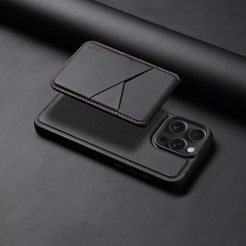 Luxuriöse Magnetische Leder Geldbörse iPhone Hülle – 2-in-1 MagSafe Kartenhalter, Ständer, Stoßfesten Schutz, Premium Design, Kabelloses Laden Kompatibel für iPhone Modelle