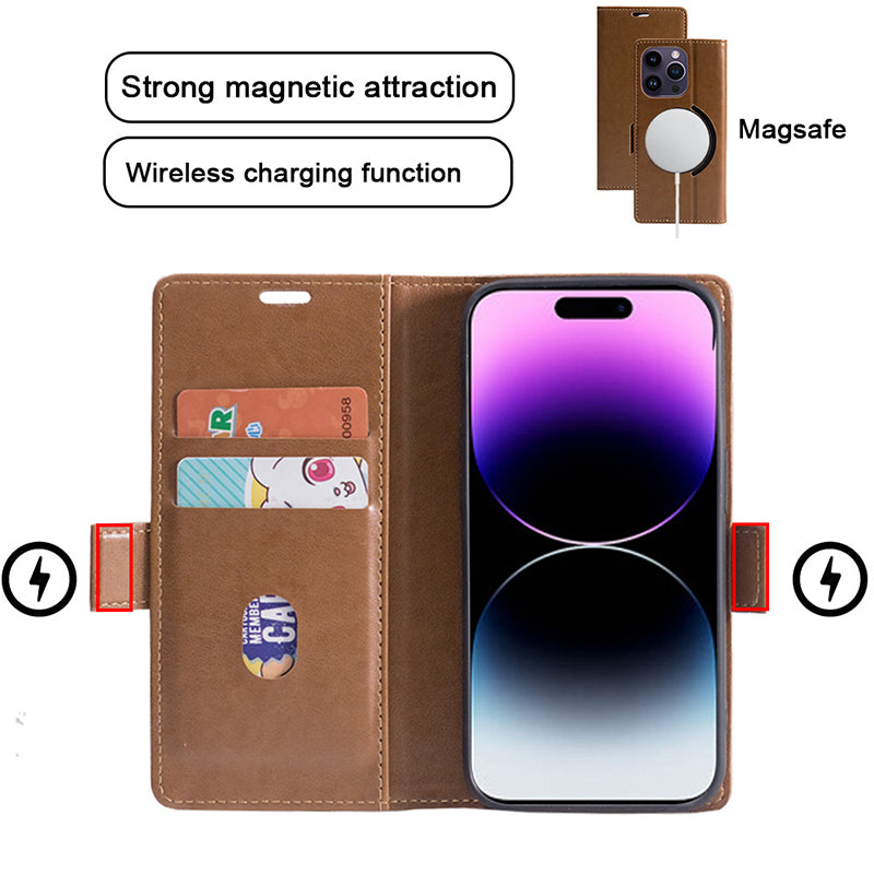 Premium Leder Flip iPhone Hülle – MagSafe-kompatibel, Magnetverschluss, kabelloses Laden, Kartenhalter, langlebiger Schutz für iPhone