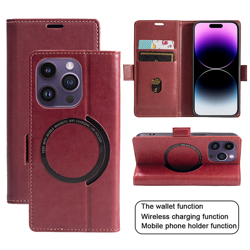 Premium Leder Flip iPhone Hülle – MagSafe-kompatibel, Magnetverschluss, kabelloses Laden, Kartenhalter, langlebiger Schutz für iPhone