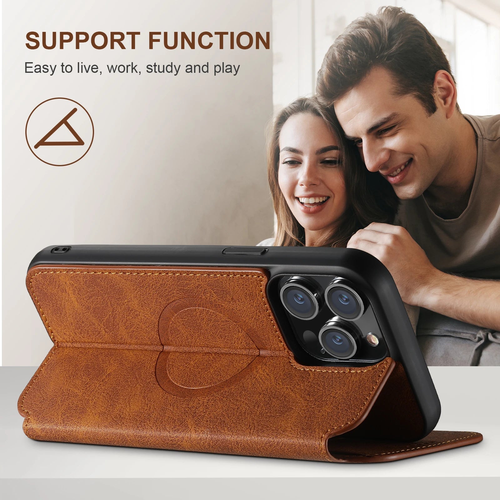 Luxuriöse Leder Magnetic Flip iPhone Hülle – MagSafe Geldbörse Kartenhalter, kabellos aufladbar, stoßfesten Schutz, elegantes Design für iPhone Modelle