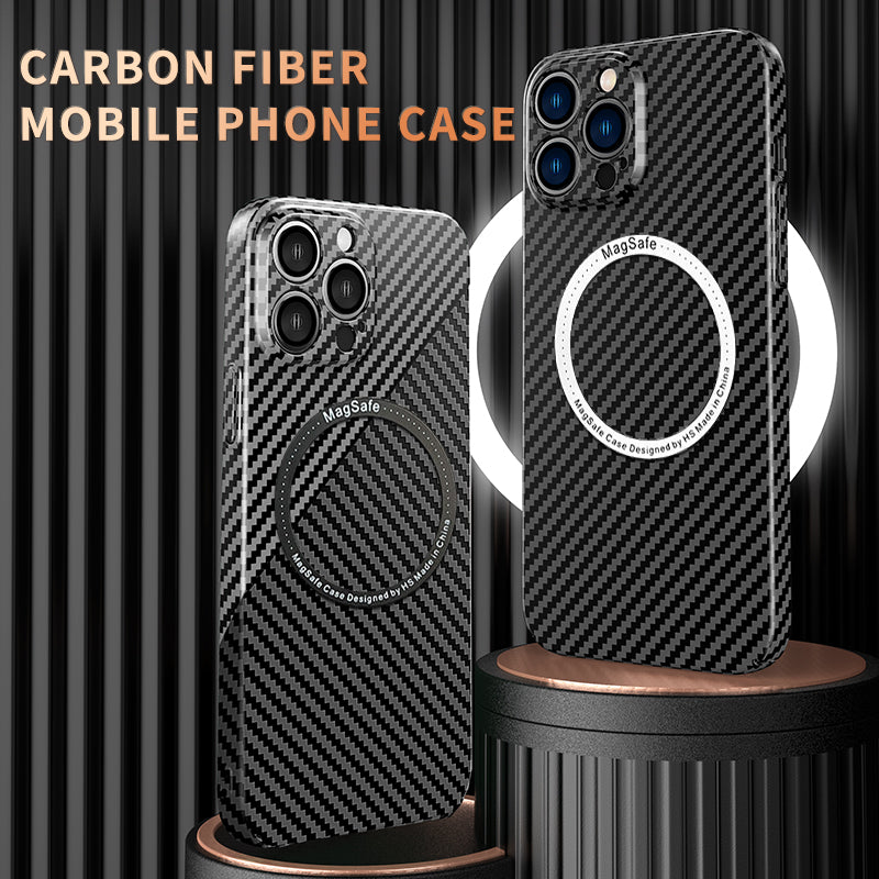 Carbon Fiber Magnetic Slim Protective Cover for iPhone Models, Durable and Stylish Design with MagSafe Compatibility