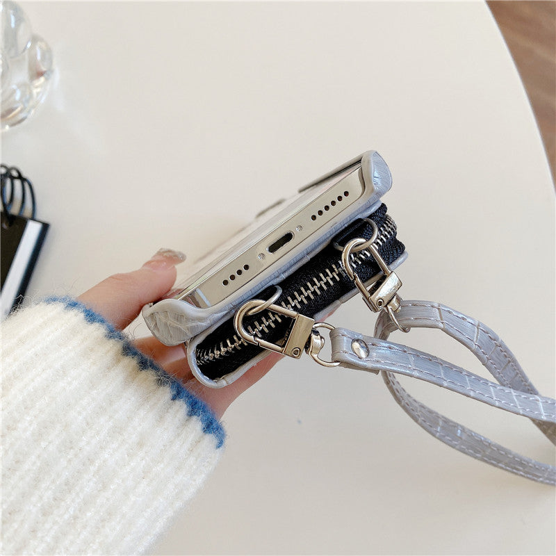 Luxuriöse Crossbody-iPhone-Hülle aus Krokodilleder – Reißverschluss-Geldbörse, Kartenhalter, stoßfeste Schutzfunktion und elegantes Design für sichere und stilvolle Bequemlichkeit