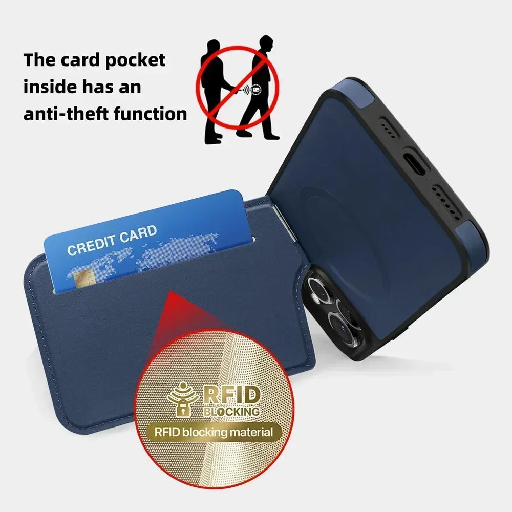Premium MagSafe Leder iPhone Hülle – Magnetisches kabelloses Laden, Kartenhalter Wallet, stoßfeste Schutz, elegantes Design für iPhone Modelle