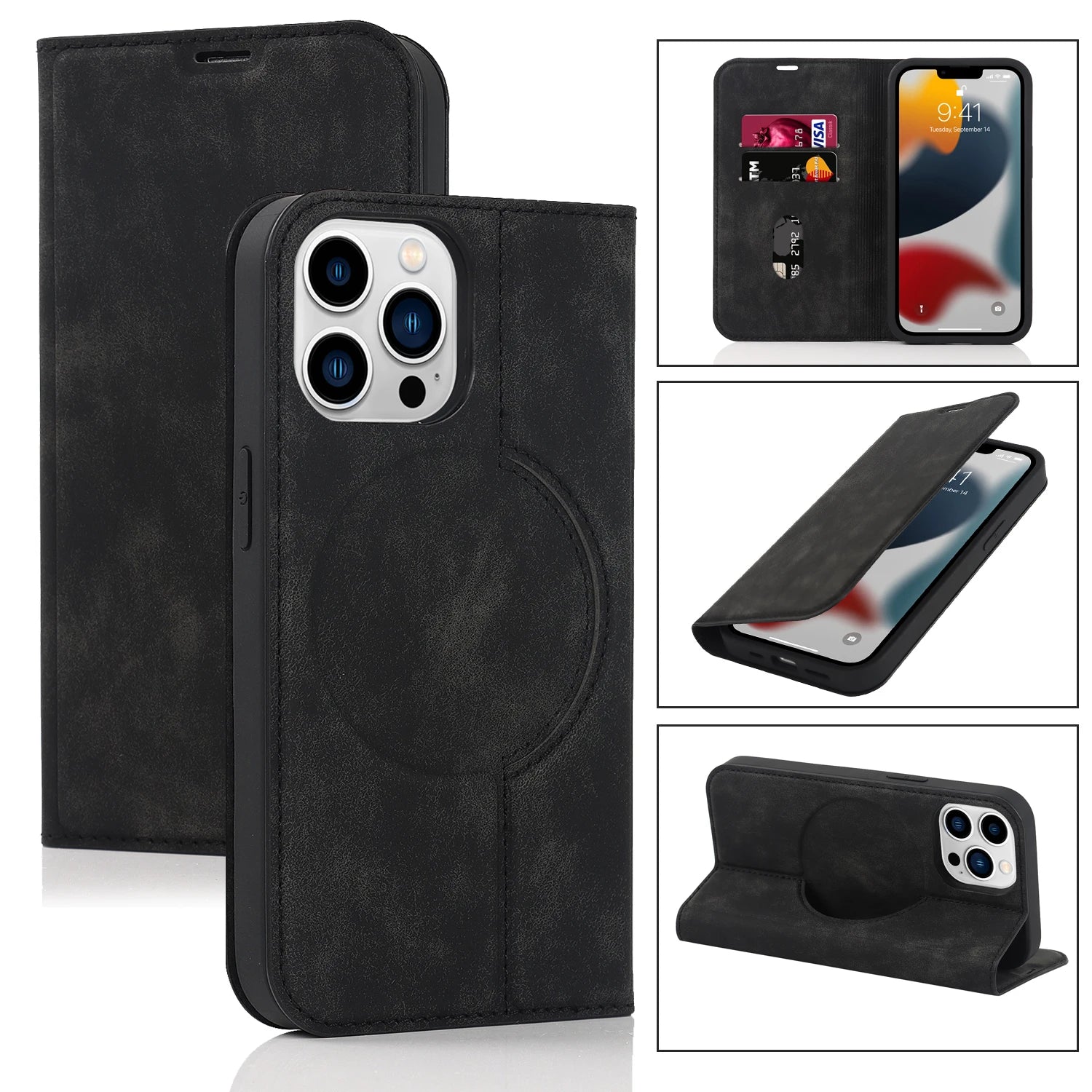 Luxuriöse Magnetische Leder Geldbörse iPhone Hülle – MagSafe Wireless Charging, Kartenfach, Standfunktion, Premium Schutz, Stilvolle & Langlebige Hülle