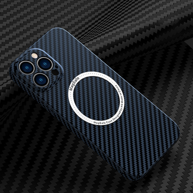Carbon Fiber Magnetic Slim Protective Cover for iPhone Models, Durable and Stylish Design with MagSafe Compatibility