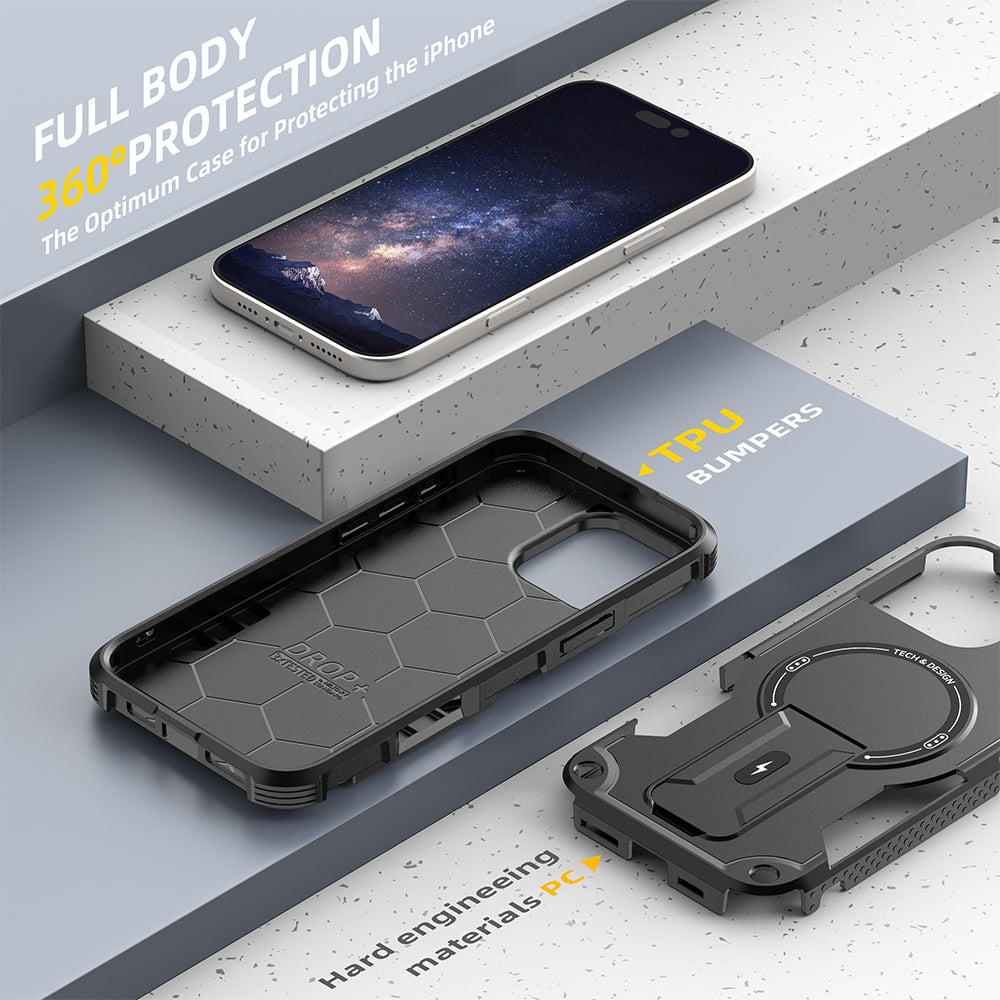 Deluxe Armor Stealth Bracket iPhone Case – Magnetic Super Fall Proof, Hard Shell with Lanyard, Protection for iPhone Models