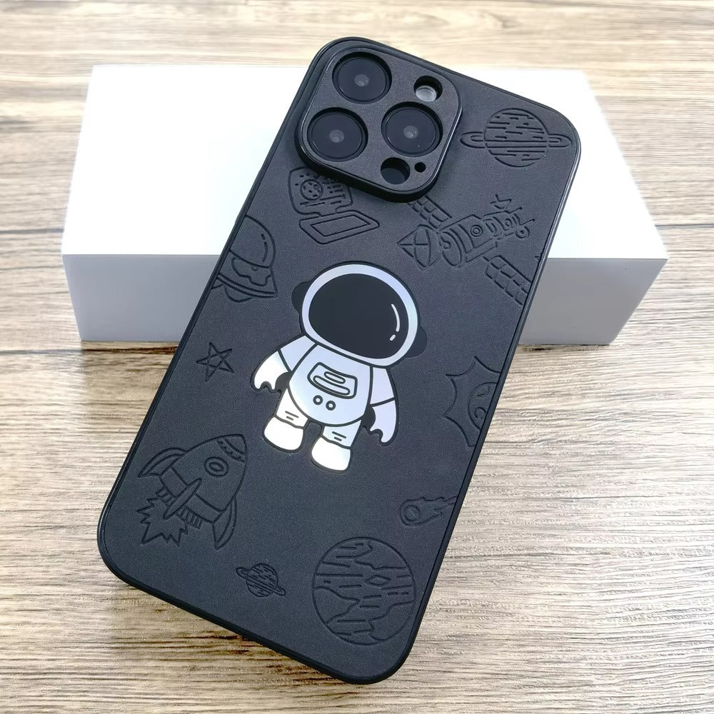 Premium Gradient Laser Astronaut iPhone Case – Faux Leather, Full Back Protection, Stylish & Durable Cover | Case for iPhone