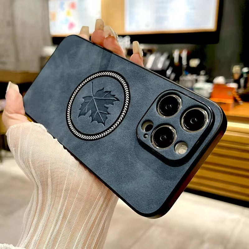 Premium Retro Leather Maple Leaf iPhone Case – MagSafe Charging, Stylish & Durable Full Protection Cover | Case for iPhone