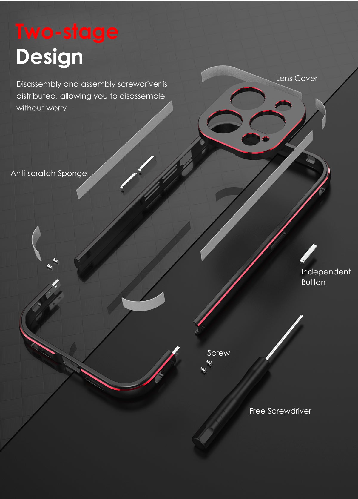 Aluminum Bumper & Metal Lens Frame Case Shockproof Cover for iPhone Models, Durable and Stylish Protection with Sleek Design