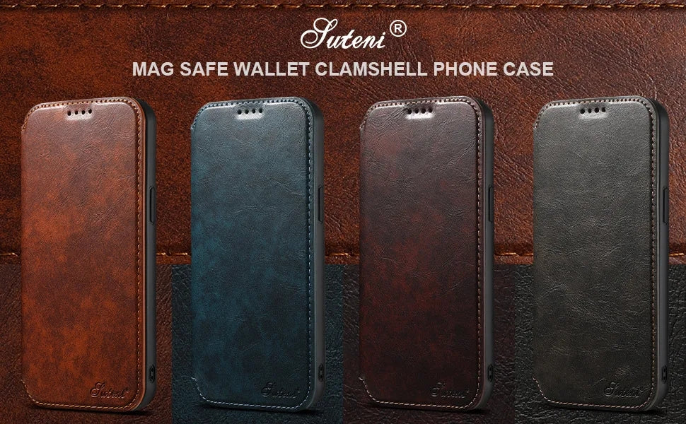 Luxuriöse Leder Magnetic Flip iPhone Hülle – MagSafe Geldbörse Kartenhalter, kabellos aufladbar, stoßfesten Schutz, elegantes Design für iPhone Modelle