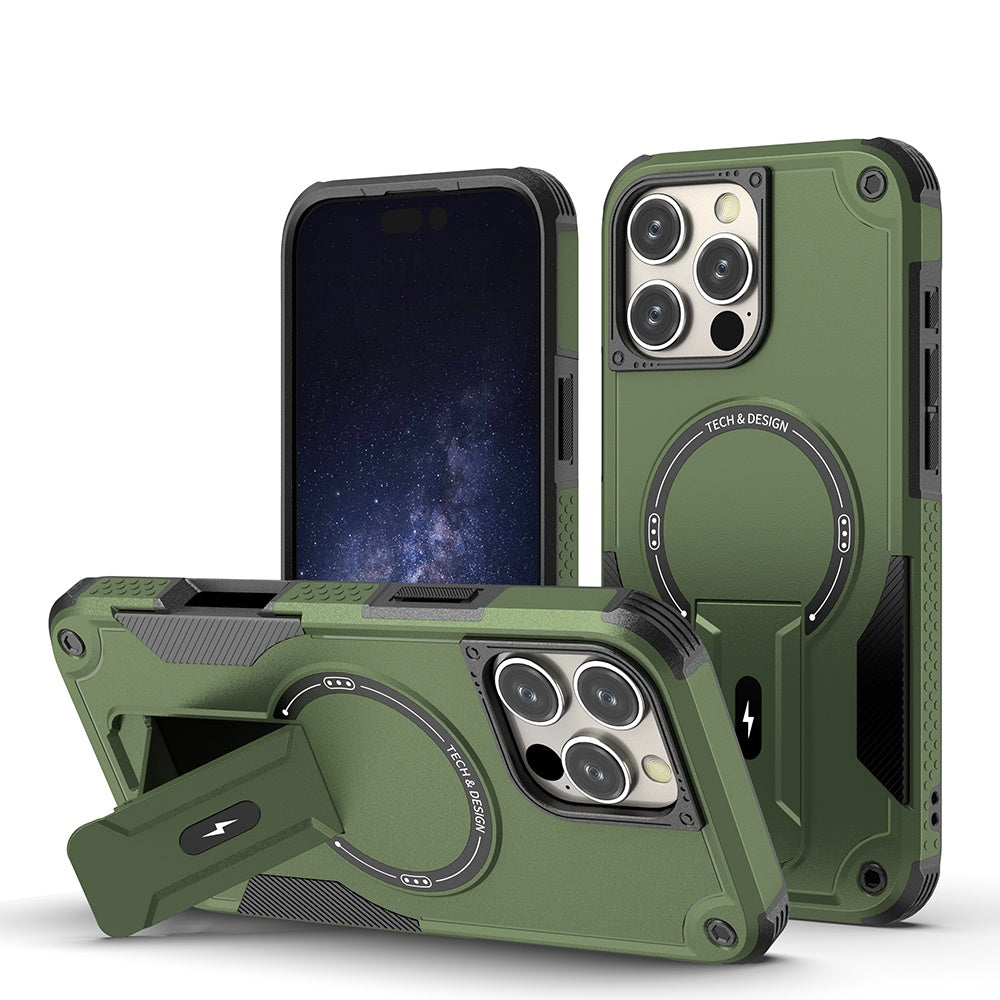 Deluxe Armor Stealth Bracket iPhone Case – Magnetic Super Fall Proof, Hard Shell with Lanyard, Protection for iPhone Models
