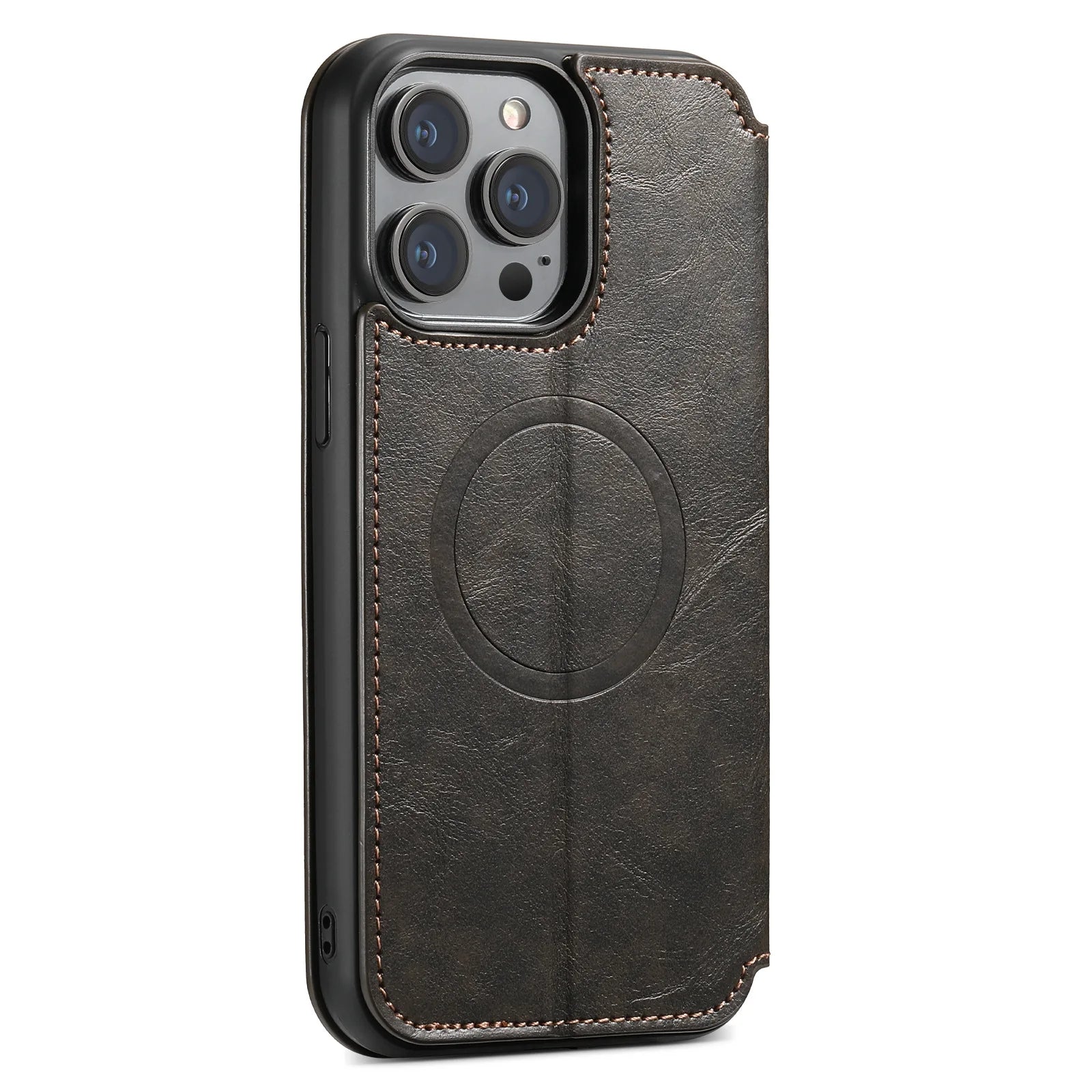 Luxuriöse Leder Magnetic Flip iPhone Hülle – MagSafe Geldbörse Kartenhalter, kabellos aufladbar, stoßfesten Schutz, elegantes Design für iPhone Modelle