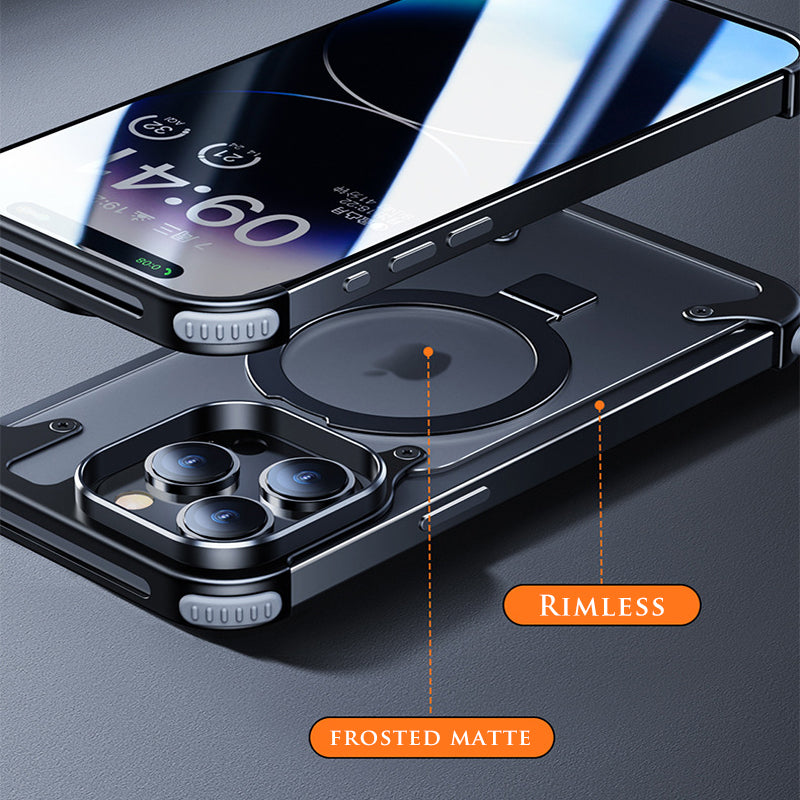 Premium Magnetic Stand Phone Case – Aluminum Alloy, Rimless Frosted Matte, Durable & Stylish Shockproof Cover Case for iPhone