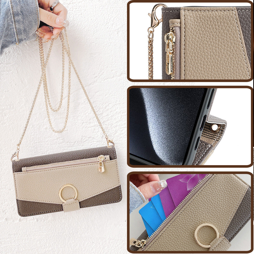 Premium Leather Crossbody Wallet Case for iPhone - Flip Mirror Design, Long Lanyard, Shockproof Protection for iPhone Models