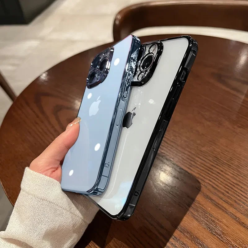 Luxury High-Quality Plating Clear Shockproof iPhone Case – Anti-Yellowing, Slim Fit, Durable Protection, Stylish Design