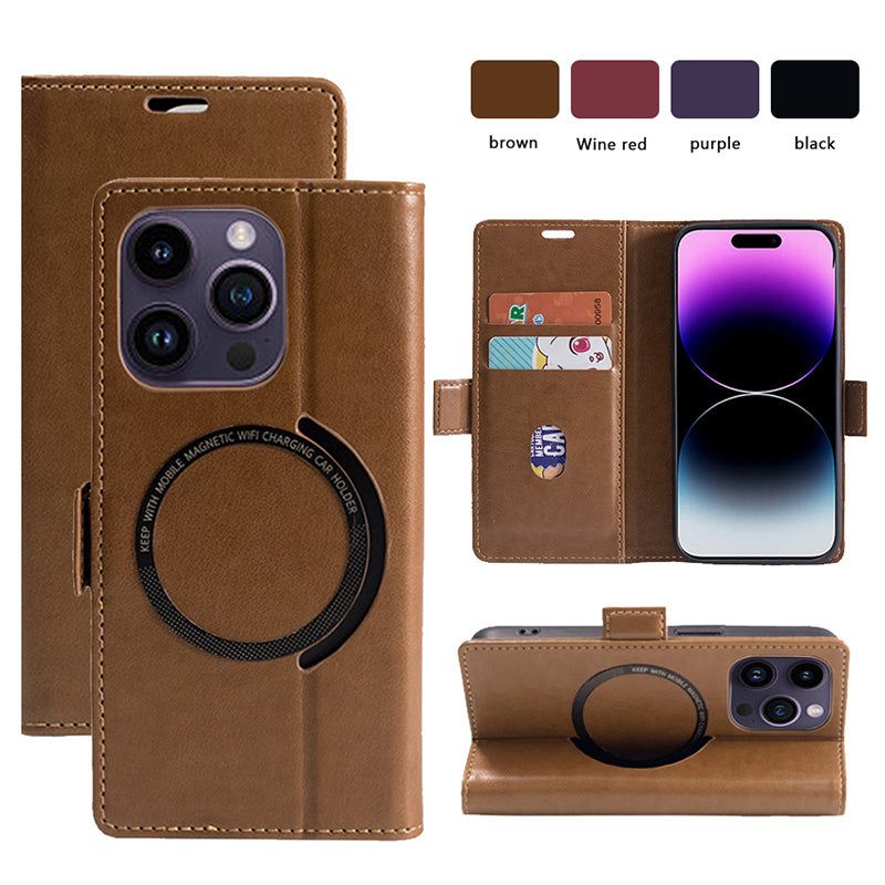 Premium Leder Flip iPhone Hülle – MagSafe-kompatibel, Magnetverschluss, kabelloses Laden, Kartenhalter, langlebiger Schutz für iPhone