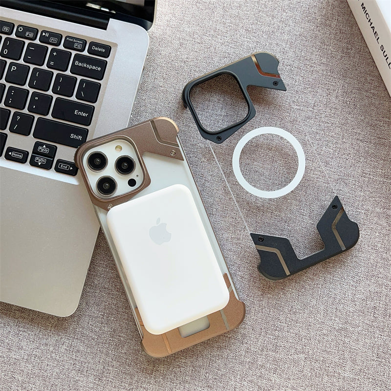 Aluminum Alloy Frameless - Metal Bumper, Transparent PC Back, Magnetic Wireless Charging Compatible | Case for iPhone