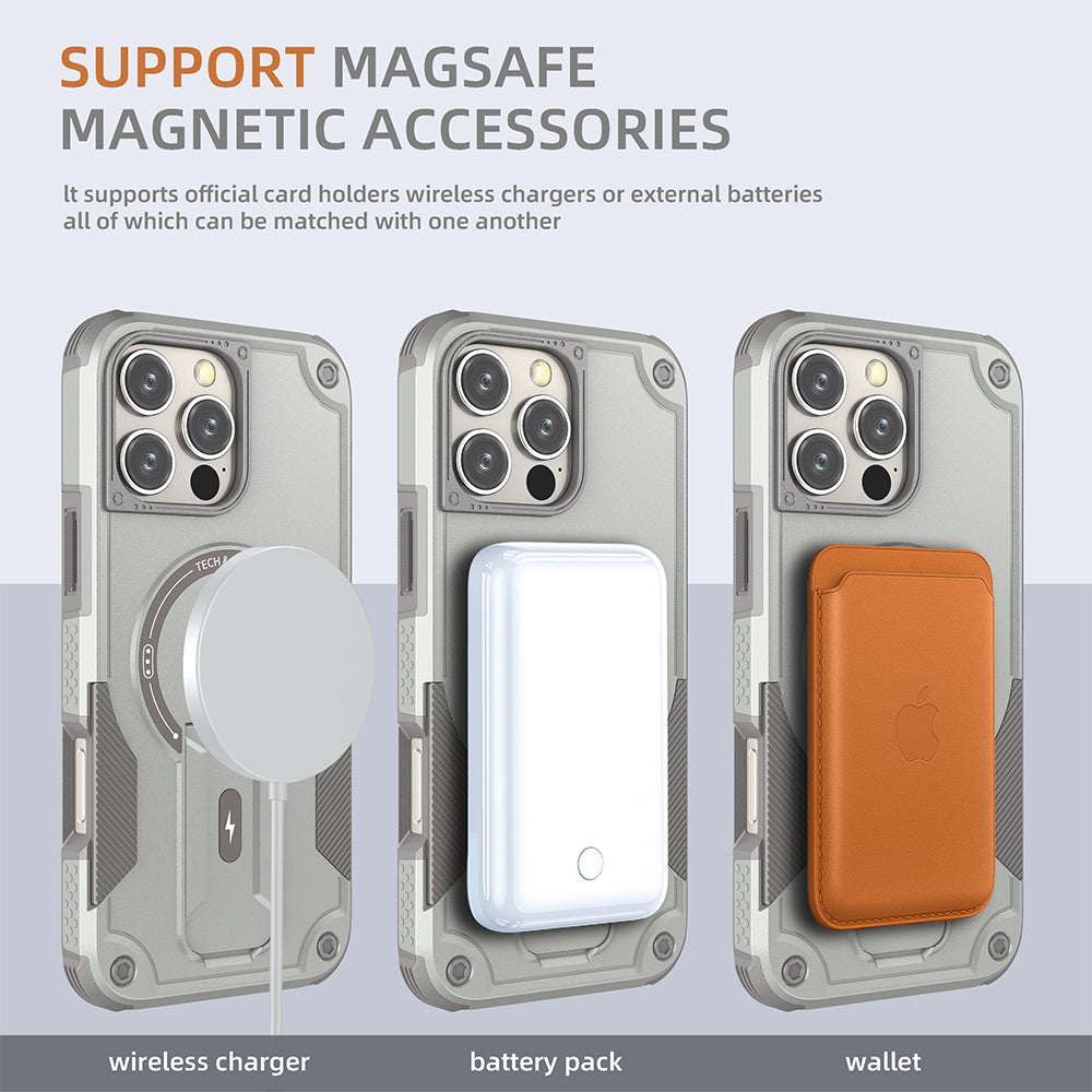 Deluxe Armor Stealth Bracket iPhone Case – Magnetic Super Fall Proof, Hard Shell with Lanyard, Protection for iPhone Models