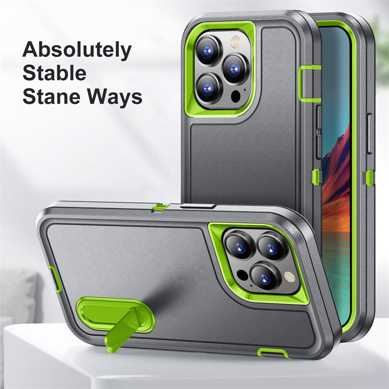Hybrid Military-Grade Defender iPhone Case – Kickstand Full-Body Protection Cover for iPhone Models, Rugged and Shockproof