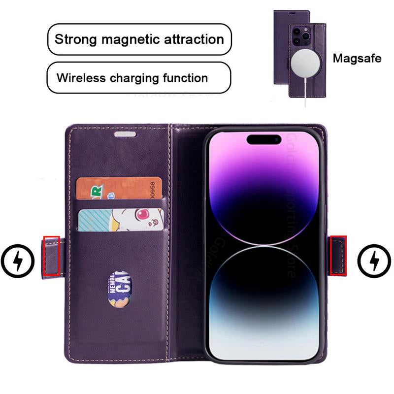 Premium Leder Flip iPhone Hülle – MagSafe-kompatibel, Magnetverschluss, kabelloses Laden, Kartenhalter, langlebiger Schutz für iPhone